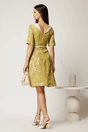 Rochie scurta galben mustar din triplu voal cu imprimeu alb si curea in talie, 2, dyfashion.ro