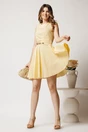 Rochie scurta galbena din bumbac clos cu pliuri pe bust si curea in talie, 3, dyfashion.ro