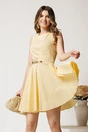 Rochie scurta galbena din bumbac clos cu pliuri pe bust si curea in talie, 1, dyfashion.ro