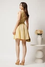 Rochie scurta galbena din bumbac clos cu pliuri pe bust si curea in talie, 2, dyfashion.ro