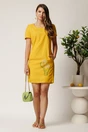 Rochie scurta galbena din in cu broderie florala pe fusta, 3, dyfashion.ro