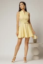 Rochie scurta galbena din poplin cu inchidere cu design la bust, 3, dyfashion.ro
