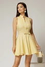 Rochie scurta galbena din poplin cu inchidere cu design la bust, 1, dyfashion.ro