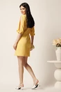 Rochie scurta galbena din stofa cu croi drept si perle pe maneci- Moze, 2, dyfashion.ro
