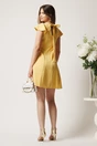 Rochie scurta galbena din stofa in cos cu perlute la decolteu- Moze, 2, dyfashion.ro
