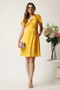 Rochie scurta galbena din tencel in clos cu nasturi la bust- Moze, 3, dyfashion.ro