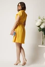 Rochie scurta galbena din tencel in clos cu nasturi la bust- Moze, 2, dyfashion.ro