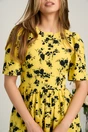 Rochie scurta galbena din voal in clos cu imprimeu floral negru- Moze, 3, dyfashion.ro