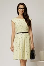 Rochie scurta galbena in clos cu buline si curtea in talie, 1, dyfashion.ro