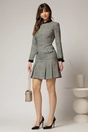 Rochie scurta gri cu carouri negre si pliuri pe fusta, 3, dyfashion.ro