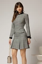 Rochie scurta gri cu carouri negre si pliuri pe fusta, 1, dyfashion.ro
