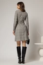 Rochie scurta gri cu carouri snur la guler si fusta tip A, 2, dyfashion.ro