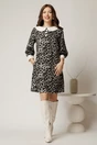 Rochie scurta gri din stofa cu imprimeu animal print si guler alb, 3, dyfashion.ro