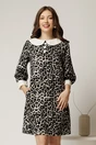 Rochie scurta gri din stofa cu imprimeu animal print si guler alb, 1, dyfashion.ro