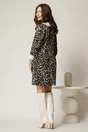 Rochie scurta gri din stofa cu imprimeu animal print si guler alb, 2, dyfashion.ro