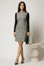Rochie scurta in carouri gri cu nasturi pe fusta, 3, dyfashion.ro