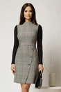 Rochie scurta in carouri gri cu nasturi pe fusta, 1, dyfashion.ro