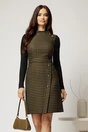 Rochie scurta in carouri kaki cu nasturi pe fusta, 1, dyfashion.ro