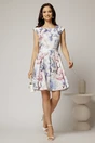 Rochie scurta ivoar in clos cu flori roz si lila si curea in talie, 3, dyfashion.ro