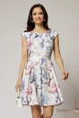 Rochie scurta ivoar in clos cu flori roz si lila si curea in talie, 1, dyfashion.ro