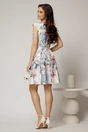 Rochie scurta ivoar in clos cu flori roz si lila si curea in talie, 2, dyfashion.ro