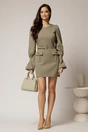 Rochie scurta kaki cu buzunare si nasturi decorativi, 3, dyfashion.ro
