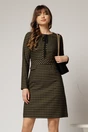 Rochie scurta kaki cu carouri negre snur la guler si fusta tip A, 1, dyfashion.ro