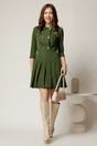 Rochie scurta kaki cu nasturi pe bust si pliuri pe fusta, 3, dyfashion.ro