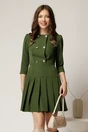 Rochie scurta kaki cu nasturi pe bust si pliuri pe fusta, 1, dyfashion.ro