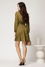 Rochie scurta kaki din satin cu buline mov si cordon in talie, 2, dyfashion.ro
