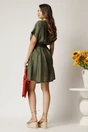 Rochie scurta kaki din tencel in clos cu elastic si cordon in talie, 2, dyfashion.ro