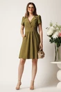 Rochie scurta kaki din tencel in clos cu nasturi la bust- Moze, 2, dyfashion.ro