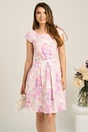 Rochie scurta lila cu flori in clos cu buzunare si curea in talie, 1, dyfashion.ro