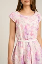 Rochie scurta lila cu flori in clos cu buzunare si curea in talie, 3, dyfashion.ro