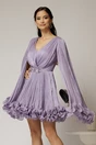 Rochie scurta lila de ocazie cu aplicatii florale pe talie din voal peliculizat, 1, dyfashion.ro