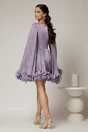 Rochie scurta lila de ocazie cu aplicatii florale pe talie din voal peliculizat, 2, dyfashion.ro