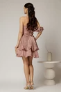 Rochie scurta lila de ocazie cu volanas pe umar din voal peliculizat, 2, dyfashion.ro