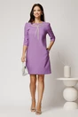 Rochie scurta lila din stofa cu croi cambrat si funda din strasuri, 3, dyfashion.ro