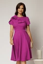 Rochie scurta magenta cu croi clos si funda ampla, 1, dyfashion.ro