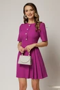 Rochie scurta magenta cu pliuri pe fusta si nasturi pe bust, 1, dyfashion.ro