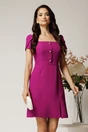 Rochie scurta magenta din stofa cu nasturi decorativi la bust, 1, dyfashion.ro