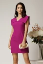 Rochie scurta magenta evazata din stofa cu guler maxi, 1, dyfashion.ro
