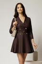 Rochie scurta maro clos cu nasturi si decolteu petrecut, 1, dyfashion.ro