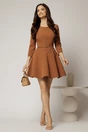 Rochie scurta maro cu croi in clini si curea in talie, 3, dyfashion.ro