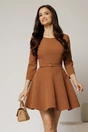 Rochie scurta maro cu croi in clini si curea in talie, 1, dyfashion.ro