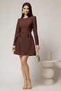 Rochie scurta maro cu fusta tip A si fundite, 3, dyfashion.ro