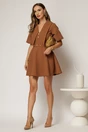 Rochie scurta maro cu guler ascutit si nasturi, 3, dyfashion.ro