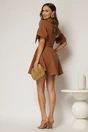 Rochie scurta maro cu guler ascutit si nasturi, 2, dyfashion.ro