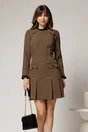 Rochie scurta maro cu imprimeuri negre si pliuri pe fusta, 1, dyfashion.ro
