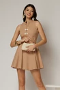 Rochie scurta maro din poplin cu inchidere cu design la bust, 1, dyfashion.ro